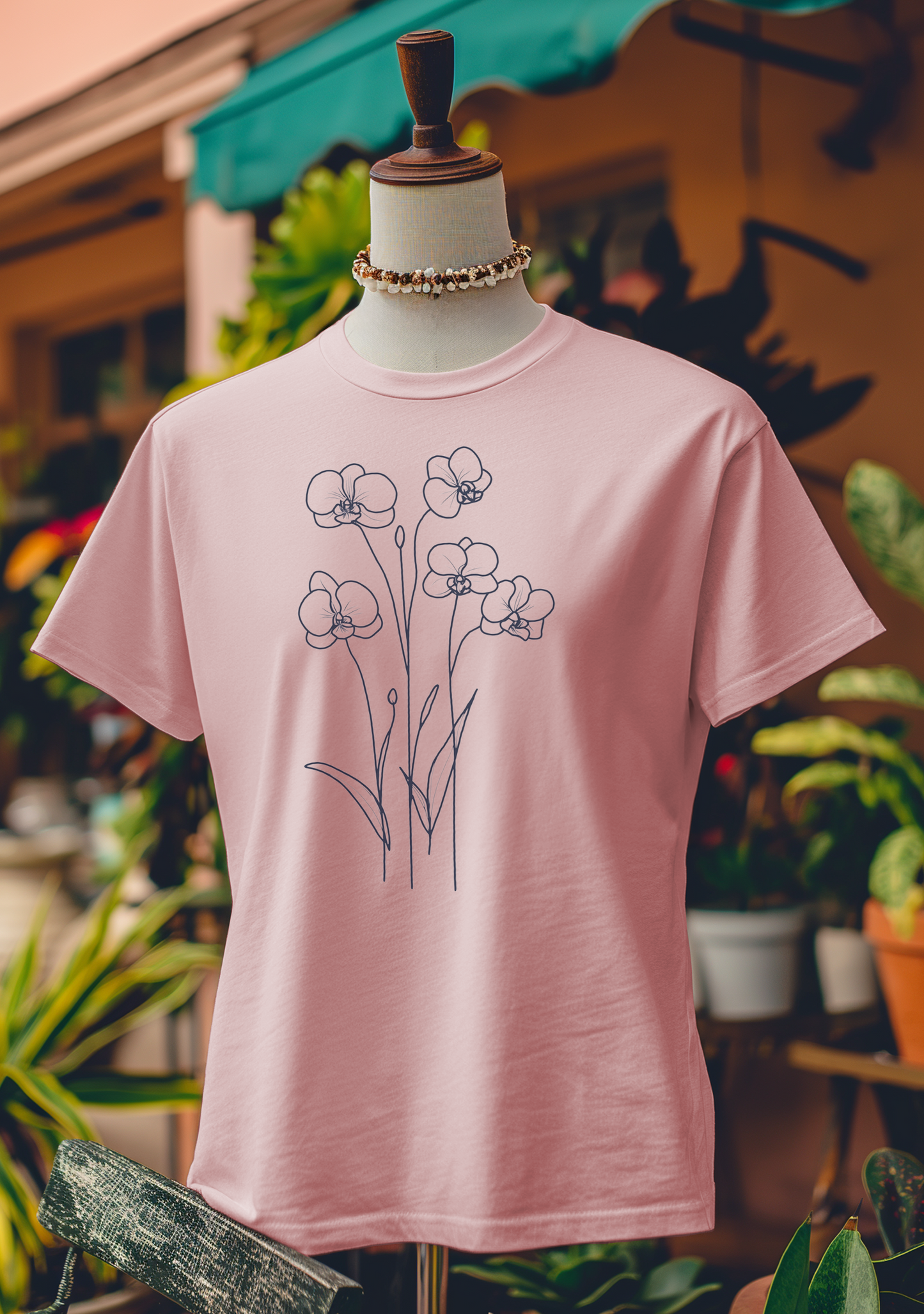 Minimalist Orchid Line Art T-Shirt