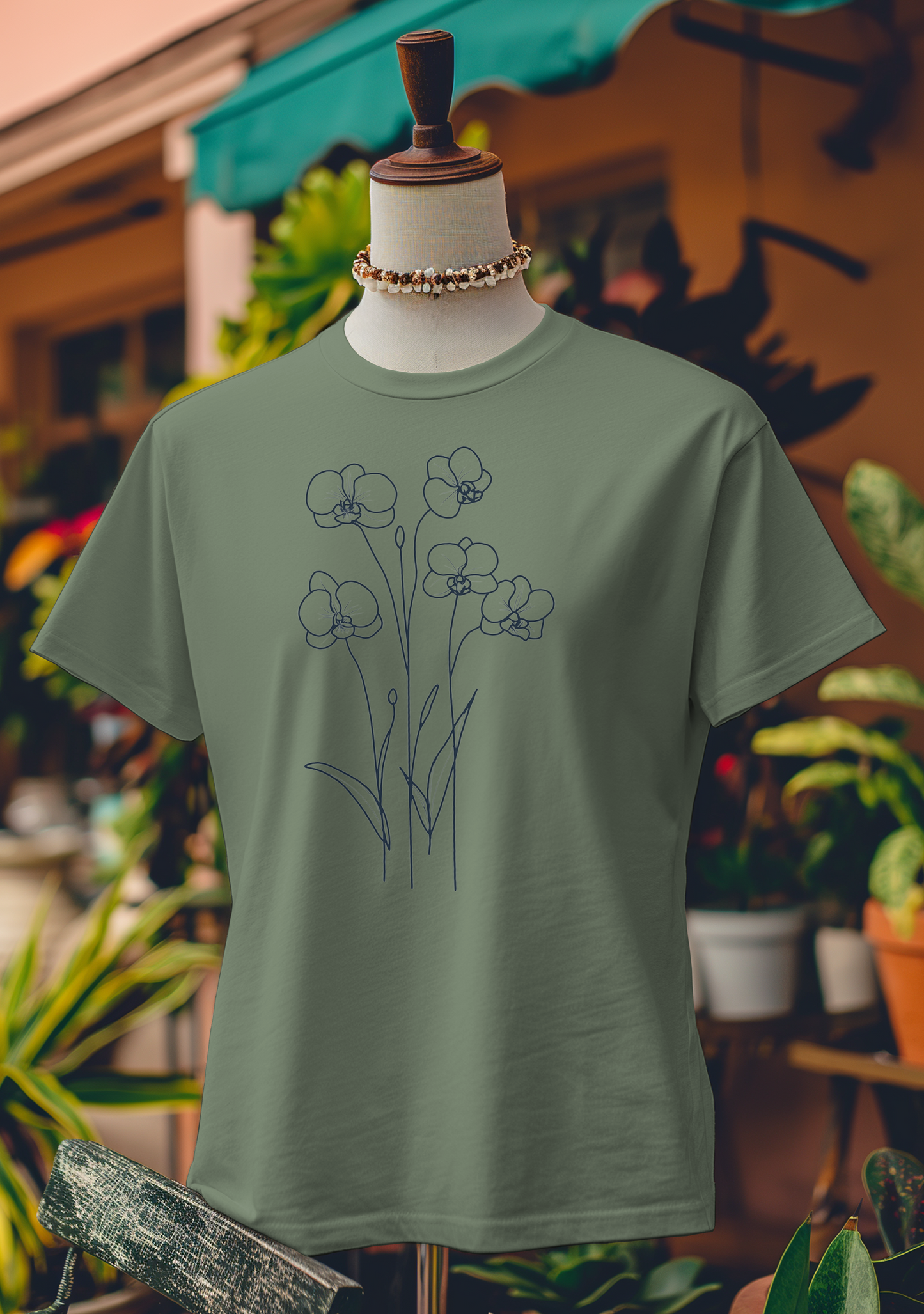 Minimalist Orchid Line Art T-Shirt