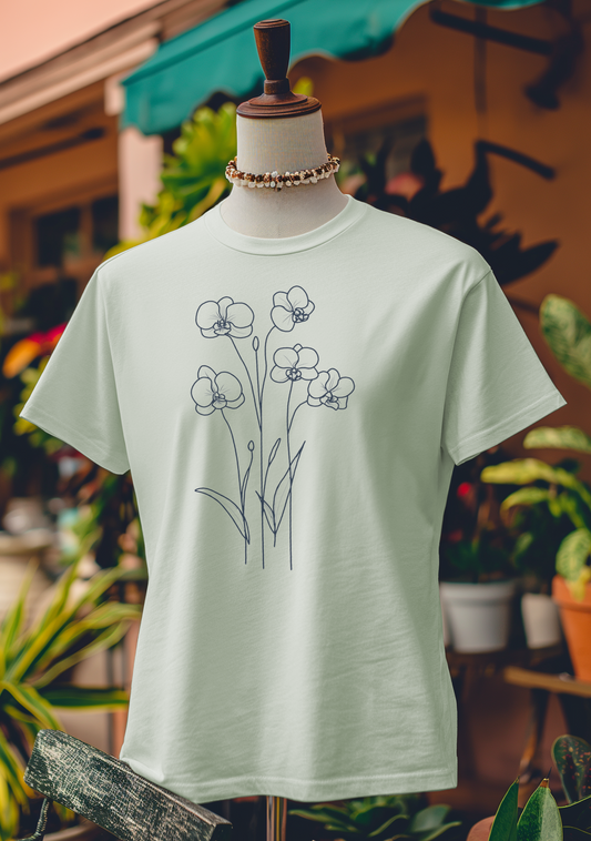 Minimalist Orchid Line Art T-Shirt