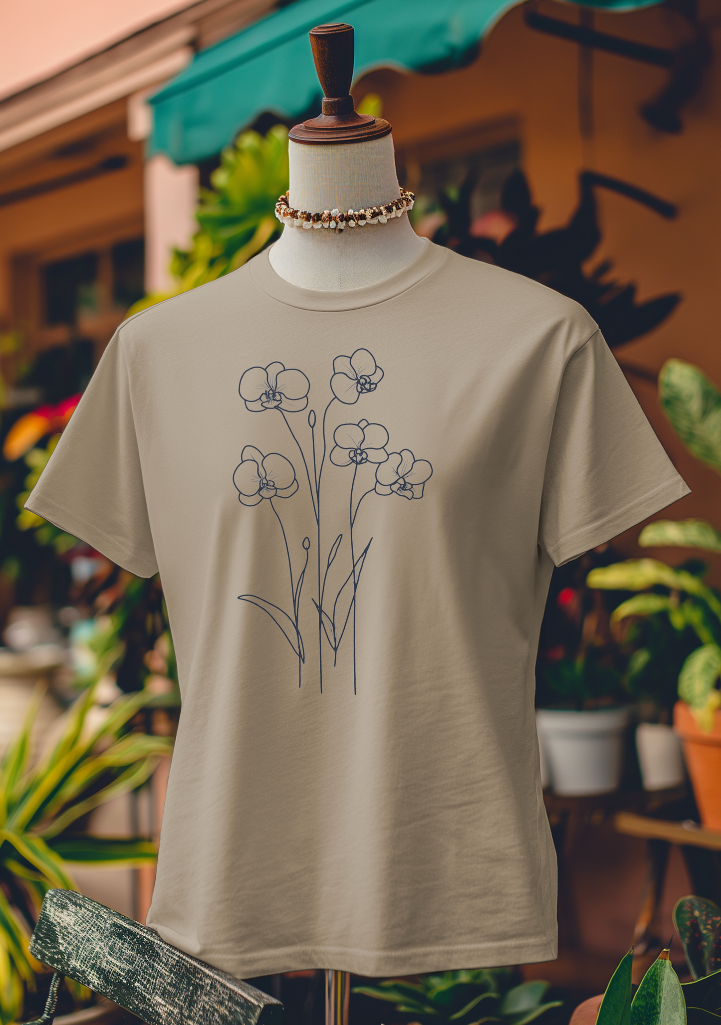 Minimalist Orchid Line Art T-Shirt