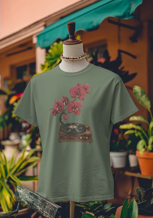 Orchid Melody Vintage Record Player T-Shirt