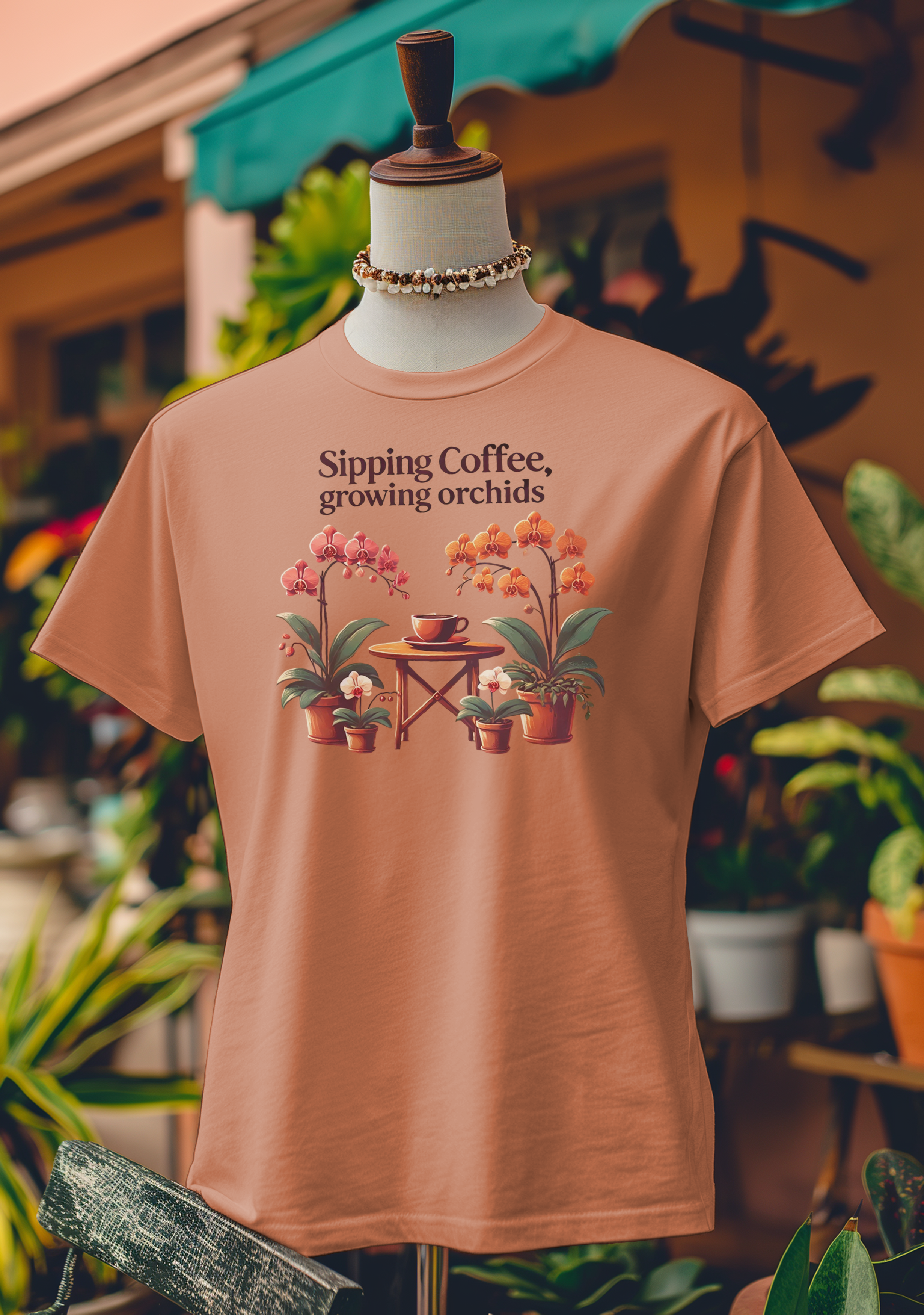 Sipping Coffee, Growing Orchids T-Shirt