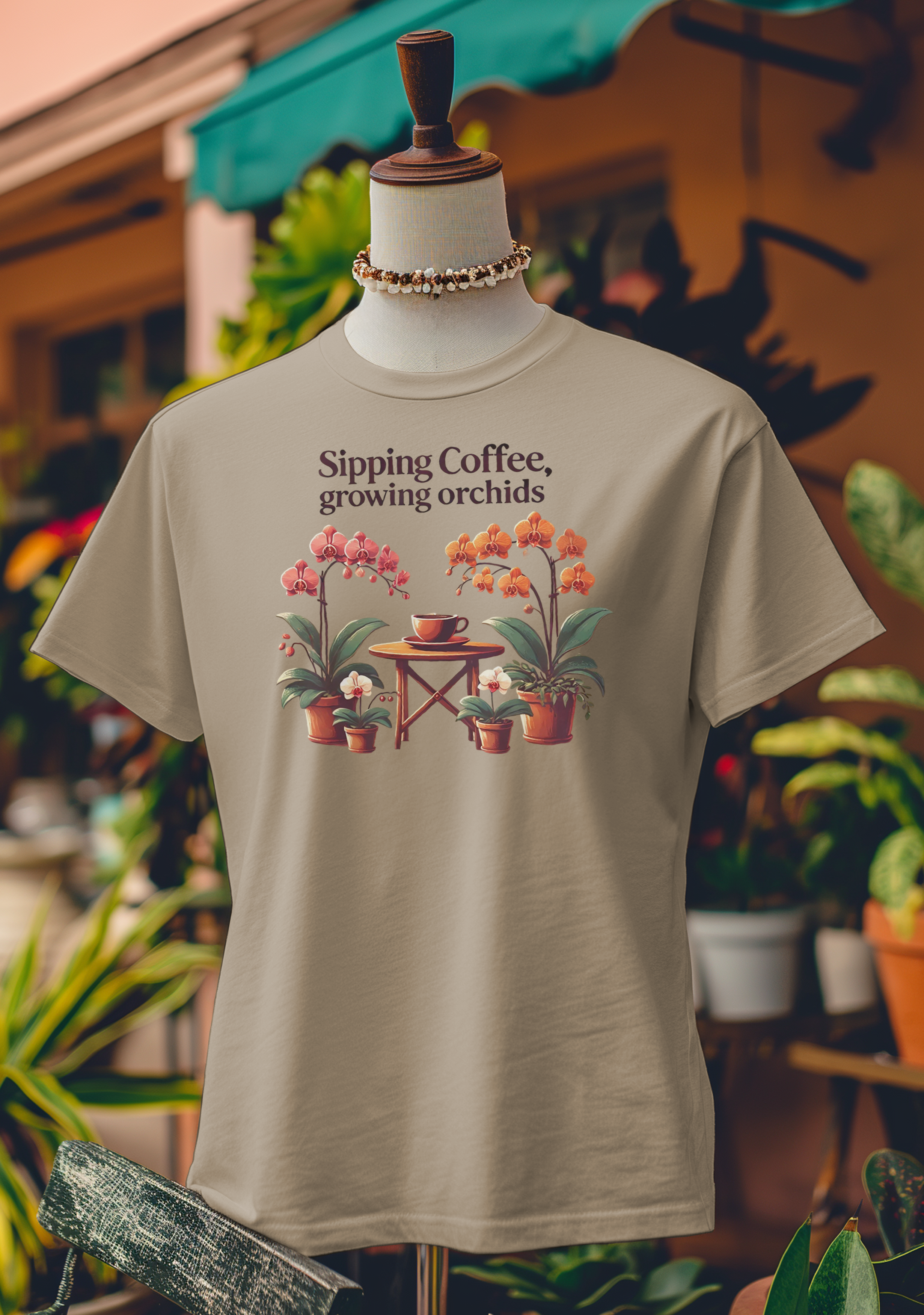 Sipping Coffee, Growing Orchids T-Shirt